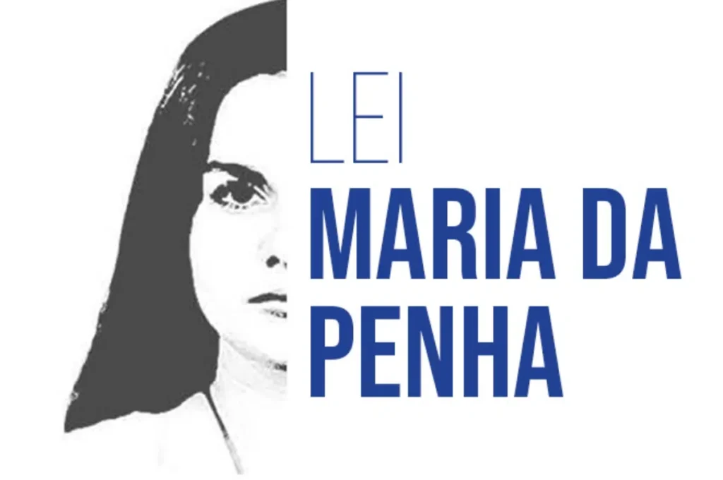 Imagem da hemiface de uma mulher e escrito em azul: Lei Maria da Penha.