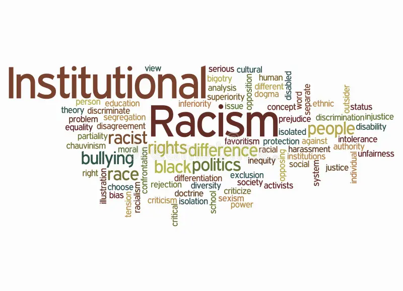 um cartaz apresenta muitas frases sobre o racismo nas instituições que abordam o problema do racismo institucional